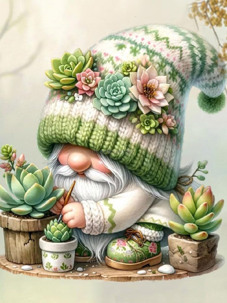 Gnome Succulents Paint by Numbers for Adults,Cute Gnomes Paint by Number for Adults Beginner,Easy Paint by Number Canvas for Relax and Home Wall Decor 16X20 Inch(Without Frame)